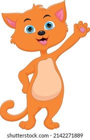 cartoon cute cat waving on white background