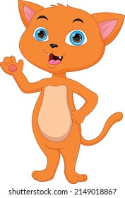 dibujos animados lindo gato ondeando sobre fondo blanco