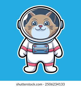 cartoon cute cat wearing astronaut costume mascot logo illustration