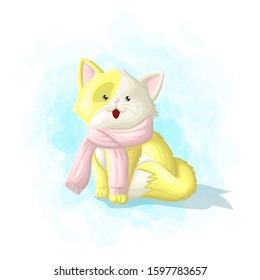 Cartoon Cute Cat Winter Illustration Vector