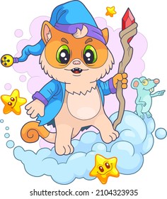 cartoon cute cat wizard funny illustration design