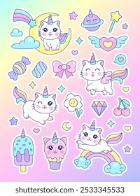 Cartoon cute caticorn cat unicorn character stickers