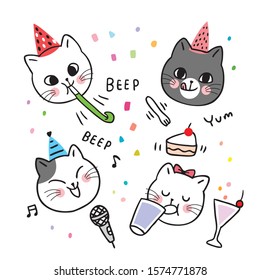 Cartoon cute cats celebration new year vector.