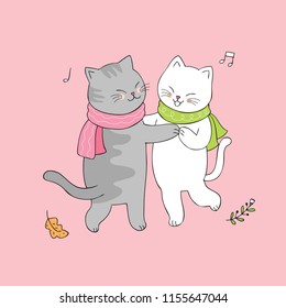 Cartoon cute cats dancing vector.