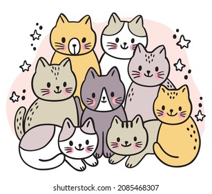 Cartoon cute cats doodle set vector.