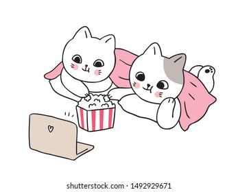 Cartoon cute cats look movie vector.