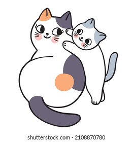 Cartoon cute cats mom and baby in love vector.