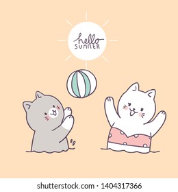 Cartoon cute cats playing ball vector.