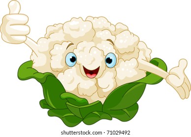Cartoon cute Cauliflower presenting something