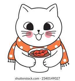 Cartoon cute character autumn cat vector.