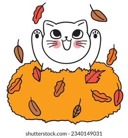 Cartoon cute character autumn cat vector.