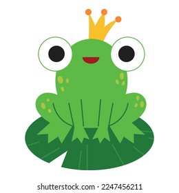 Cartoon cute character frog with crown. Vector illustration for children