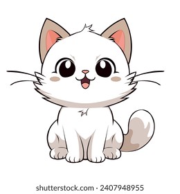 cartoon, cute, character, funny, illustration, anime, cat, pet, kitten, happy, animal, kitty, baby, adorable, design, kawaii, isolated, fun, orange, art, vector, holiday, doodle, sticker, beautiful