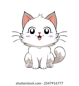 Cartoon, niedlich, Charakter, lustig, Illustration, Anime, Katze, Haustier, Kätzchen, glücklich, Tier, Kätzchen, Baby, bezaubernd, Design, Kawaii, einzeln, Spaß, Orange, Kunst, Vektor, Urlaub, doodle, Aufkleber, schön