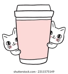 Cartoon cute character funny white cat vector.