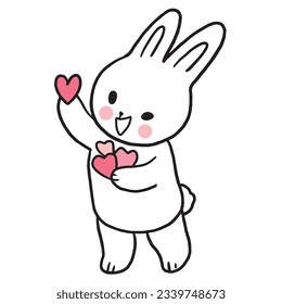 Cartoon cute character white rabbit and heart vector.
