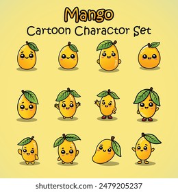 una caricatura personajes lindos de lindo conjunto de fruta de mango, ilustración, Vector, eps.10