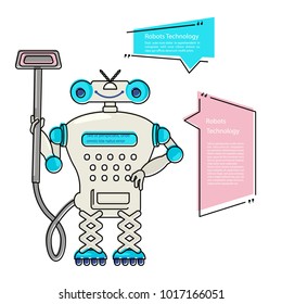 Cartoon Cute chat bot cleaner in flat design. Friendly Android Robot Character isolated on white background. Vector illustration eps 10