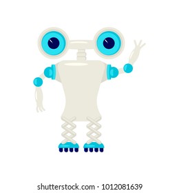Cartoon Cute chat bot in flat design. Friendly Android Robot Character isolated on white background. Vector illustration eps 10