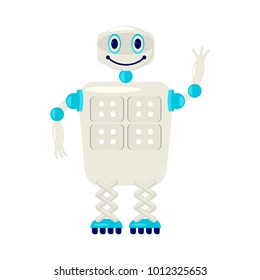 Cartoon Cute chat bot in flat design. Friendly Android Robot Character isolated on white background. Vector illustration eps 10