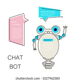 Cartoon Cute chat bot in flat design. Friendly Android Robot Character isolated on white background. Vector illustration eps 10