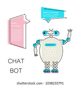 Cartoon Cute chat bot in flat design. Friendly Android Robot Character isolated on white background. Vector illustration eps 10