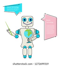 Cartoon Cute chat bot in flat design. Friendly Android Robot teacher Character isolated on white background. Vector illustration eps