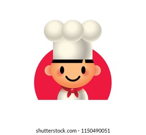 Cartoon Cute Chef character with red half circle background. - vector character mascot