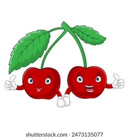 Cartoon cute cherry fruit giving thumbs up