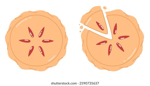 Cartoon cute cherry pie. Flat vector illustration.