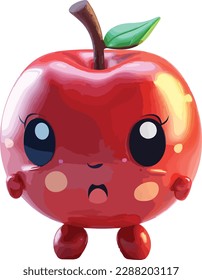 cartoon cute chibi apple character, vector art