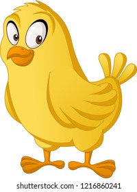 Cartoon cute chick. Vector illustration of funny happy chicken.
