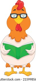 cartoon cute chicken reading a book