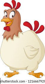 Cartoon cute chicken. Vector illustration of funny happy animal.
