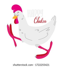 Cartoon cute chicken. Vector illustration of funny happy animal. Vector clip art illustration