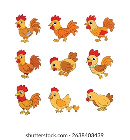 Cartoon cute chicken vector illustration bundle