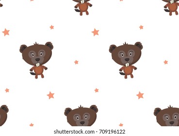Cartoon cute child pattern with beavers