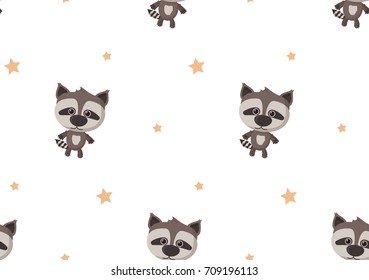 Cartoon cute child pattern with raccoons