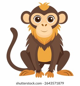 Cartoon cute chimpanzee monkey sitting .Suitable for children's books, sticker, mascot, logo.Front view. Isolated vector illustration on white background