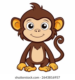 Cartoon cute chimpanzee monkey sitting .Suitable for children's books, sticker, mascot, logo. Front view. Isolated vector illustration on white background	