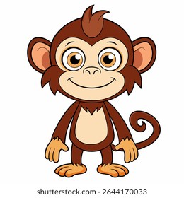 Cartoon cute chimpanzee monkey standing .Suitable for children's books, sticker, mascot, logo.Front view. Isolated vector illustration on white background	