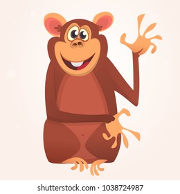 Cartoon cute chimpanzee monkey waving. Vector illustration isolated