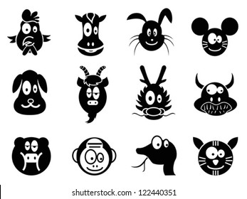 cartoon cute chinese zodiac icon,Twelve animals