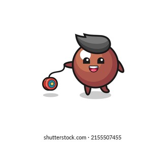 cartoon of cute chocolate ball playing a yoyo , cute design