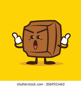 Cartoon cute chocolate character showing thumb up hand sign. Vector mascot 