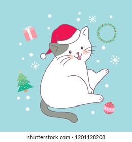 Cartoon cute Christmas adorable cat vector.