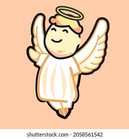 Cartoon cute Christmas boy angel with blonde hair Vector illustration