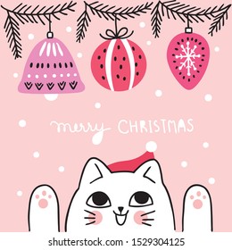 Cartoon cute Christmas  cat and ball Ornaments vector.