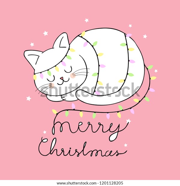 Download Cartoon Cute Christmas Cat Light Vector Stock Vector Royalty Free 1201128205 PSD Mockup Templates