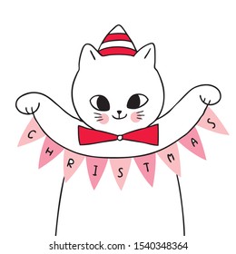 Cartoon cute Christmas cat vector.